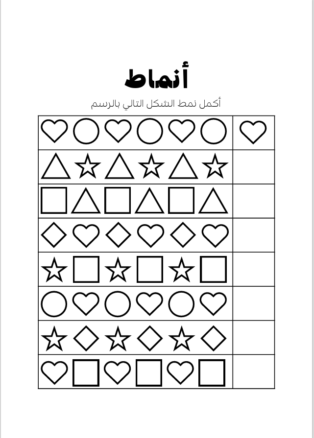 أكمل / ي نمط الشكل التالي بالرسم