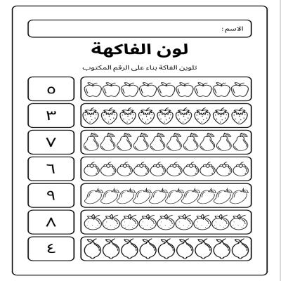 تلوين الفاكهه بناء على الرقم المطلوب